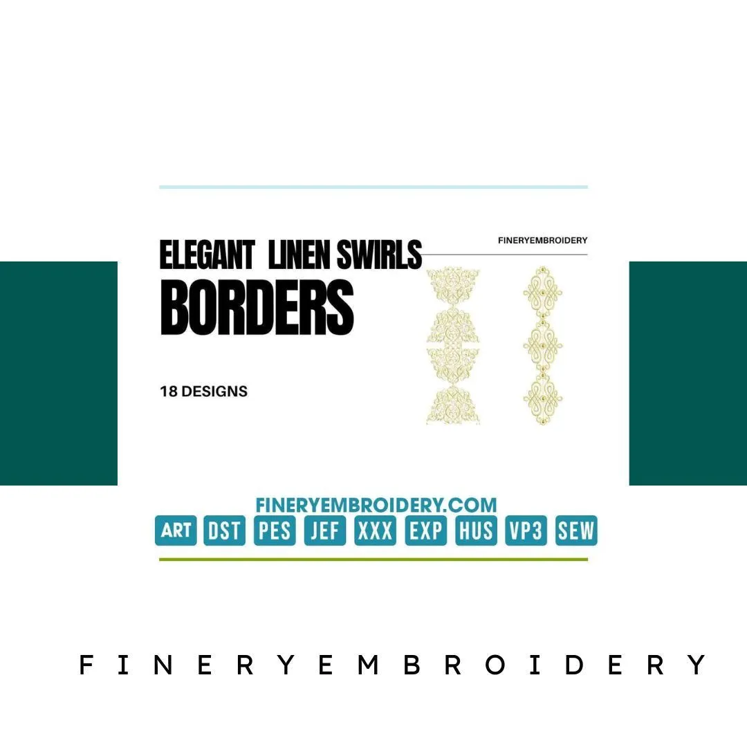 Elegant linen swirls: Embroidery Design Pack