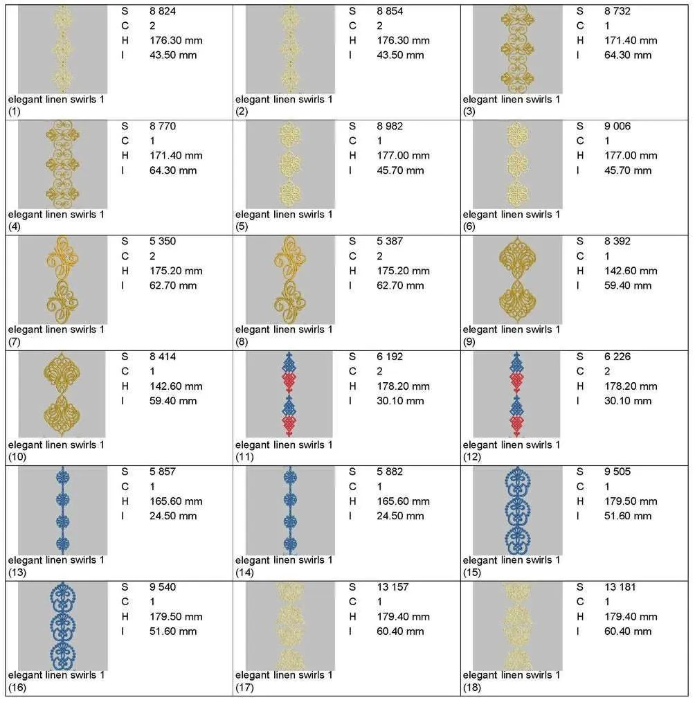 Elegant linen swirls: Embroidery Design Pack