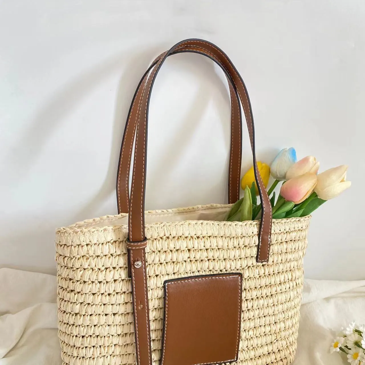 Elena Handbags Straw Market Fashion Tote