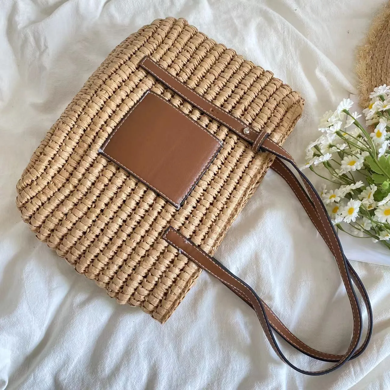 Elena Handbags Straw Market Fashion Tote