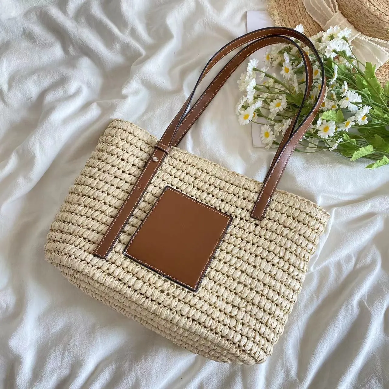 Elena Handbags Straw Market Fashion Tote