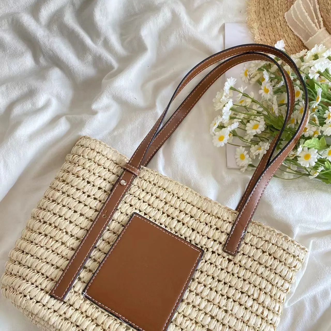Elena Handbags Straw Market Fashion Tote