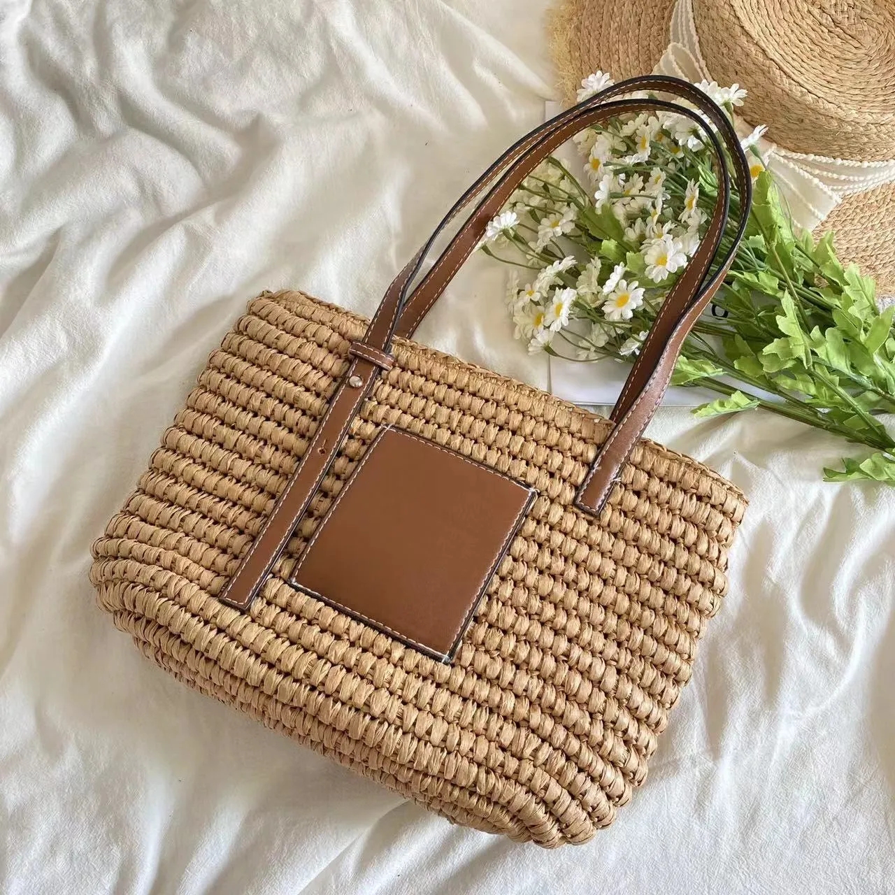 Elena Handbags Straw Market Fashion Tote