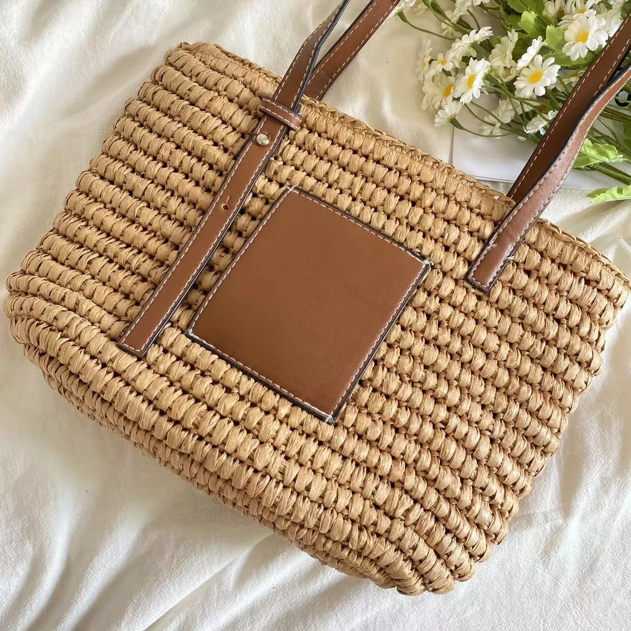 Elena Handbags Straw Market Fashion Tote