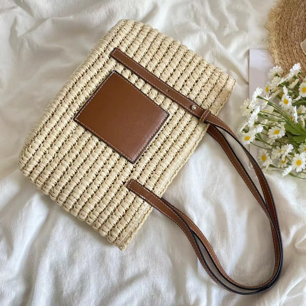 Elena Handbags Straw Market Fashion Tote