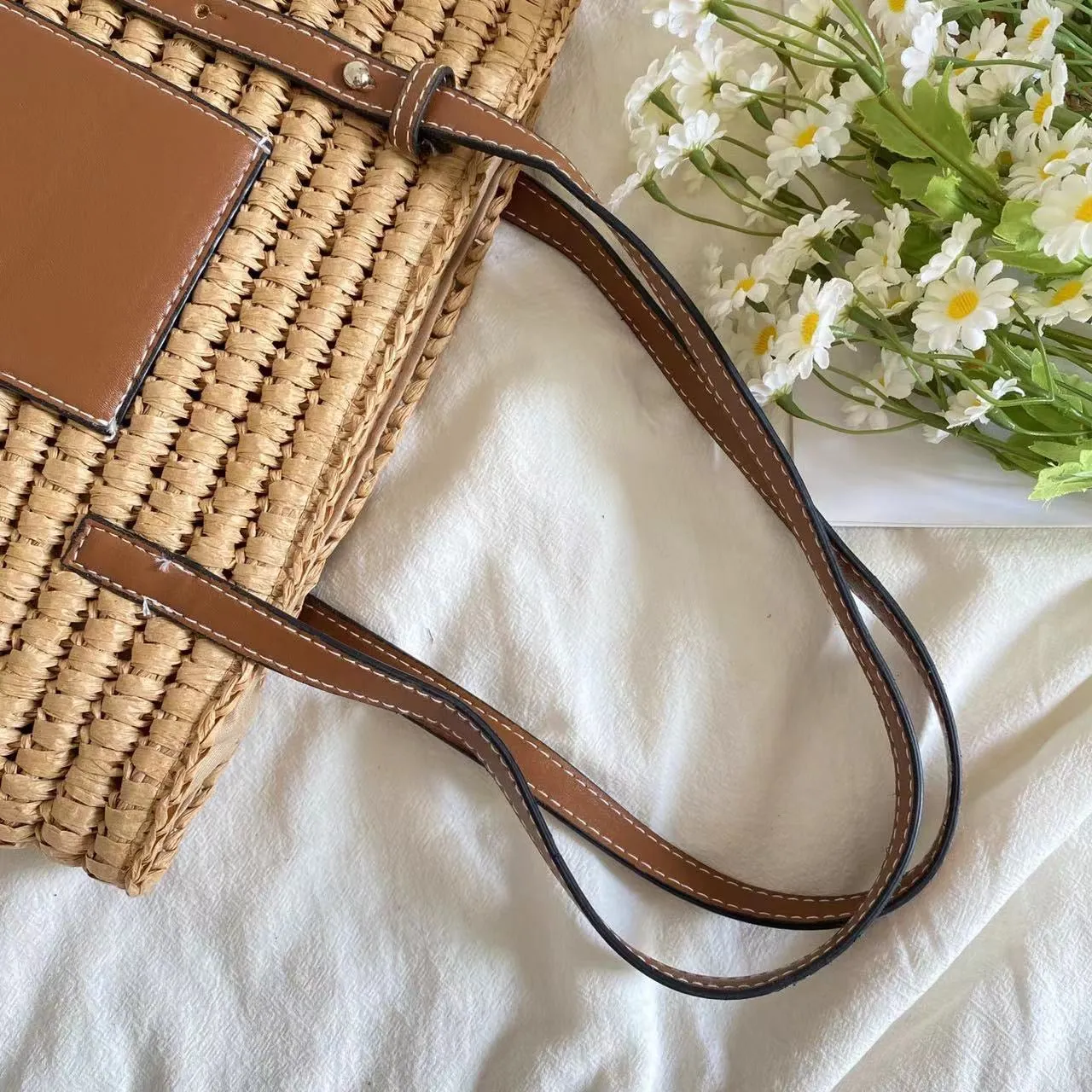 Elena Handbags Straw Market Fashion Tote