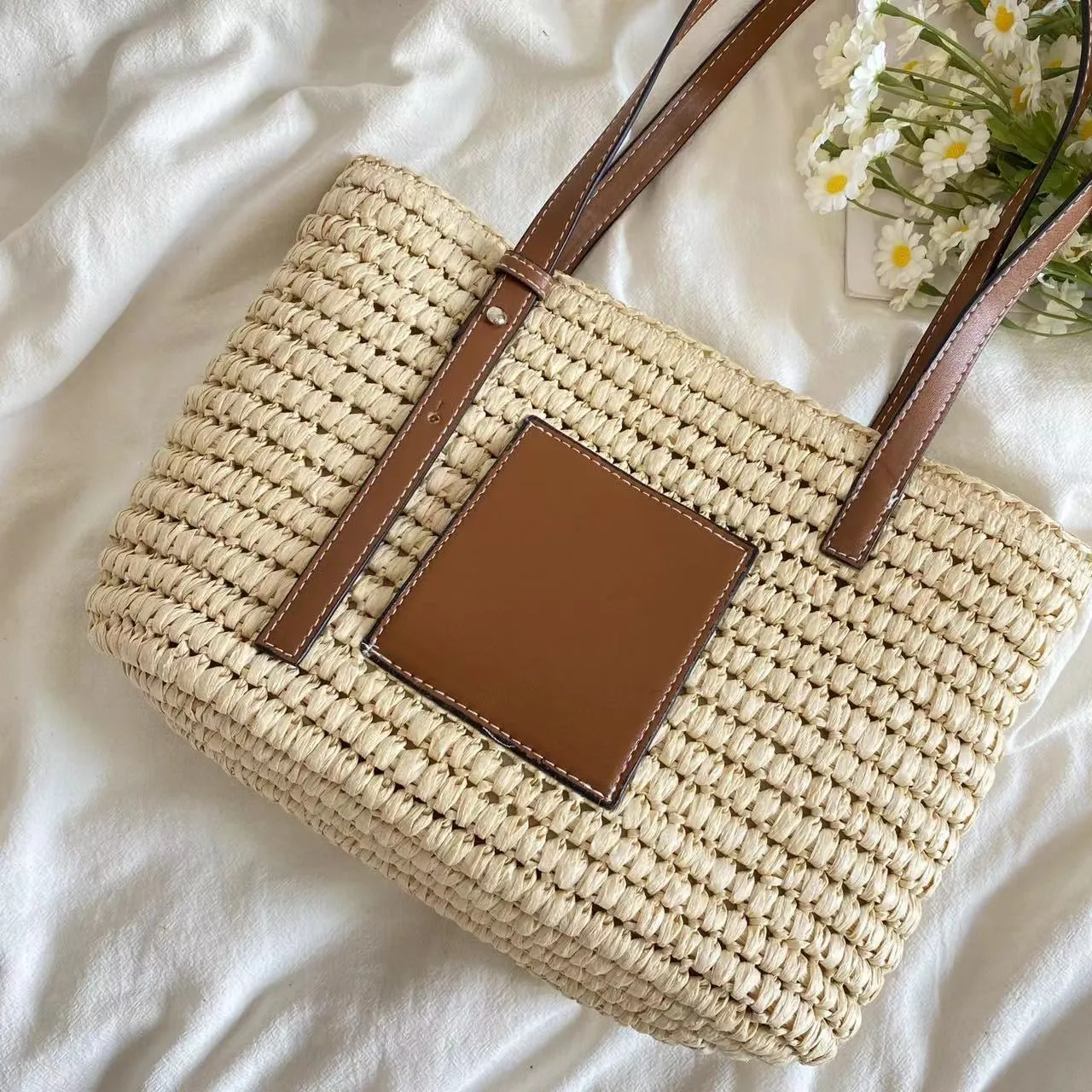 Elena Handbags Straw Market Fashion Tote