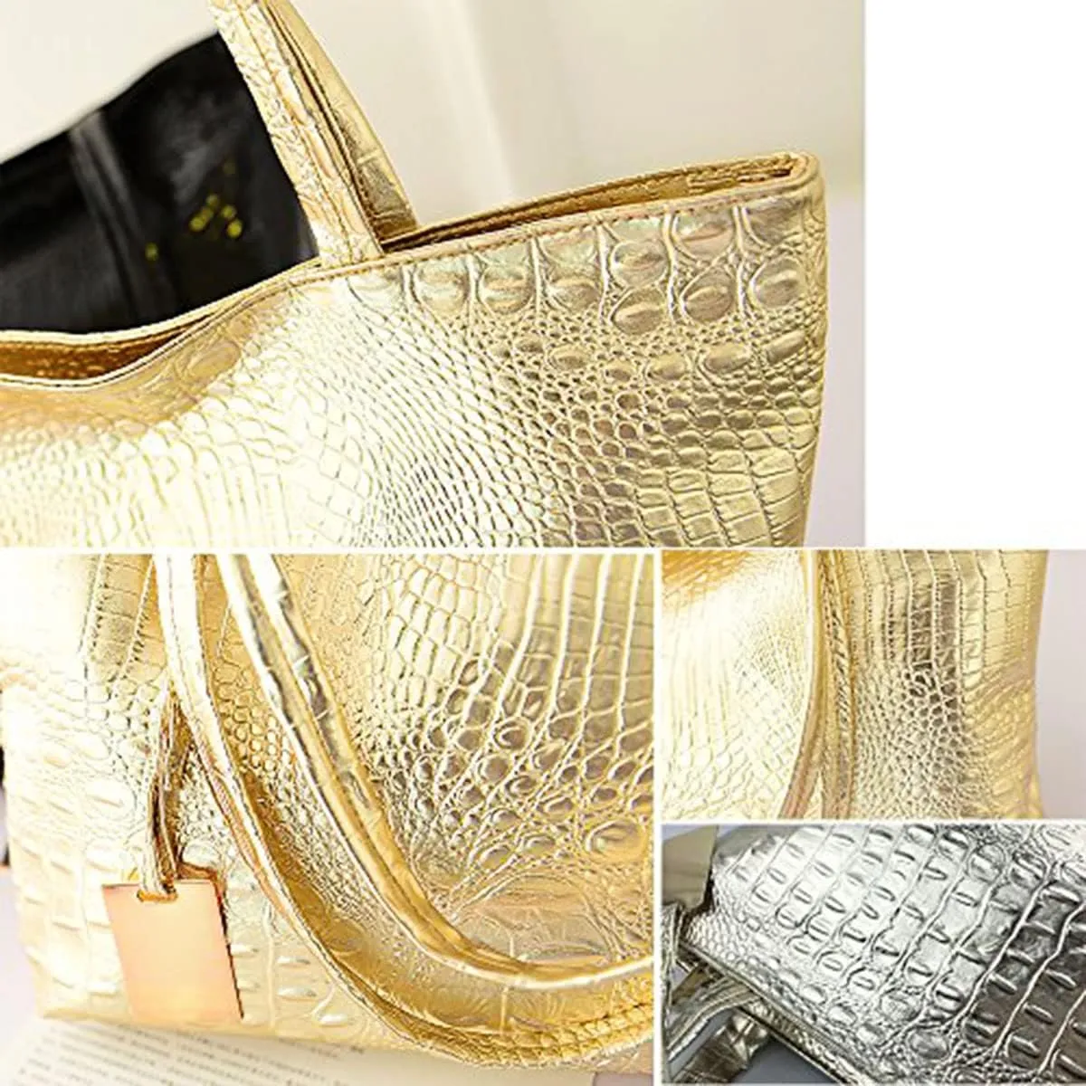 Fashionable Blue Crocodile Printed Tote Style Handbag