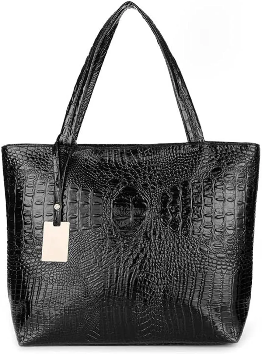 Fashionable Blue Crocodile Printed Tote Style Handbag
