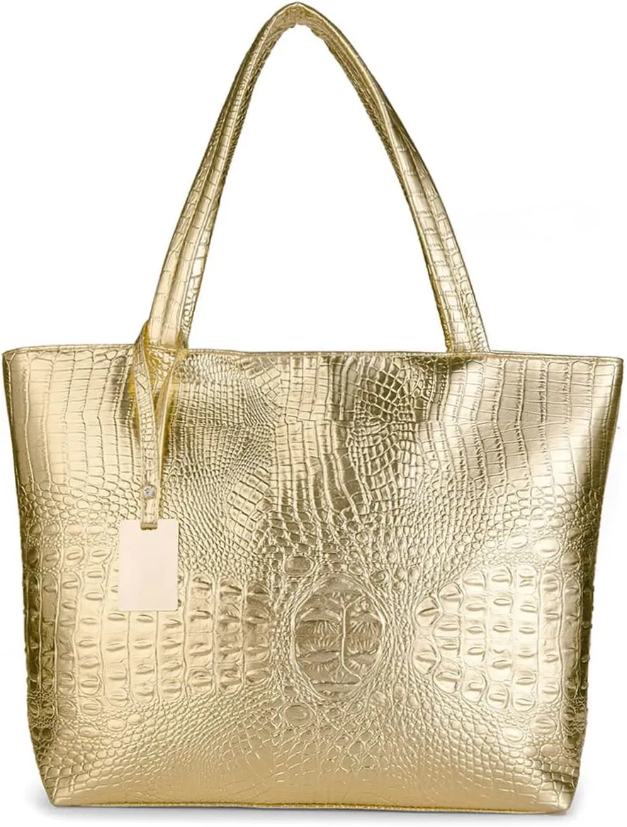 Fashionable Blue Crocodile Printed Tote Style Handbag