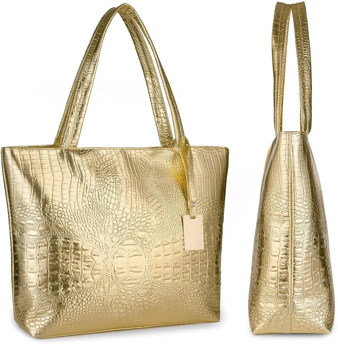 Fashionable Silver Crocodile Printed Tote Style Handbag