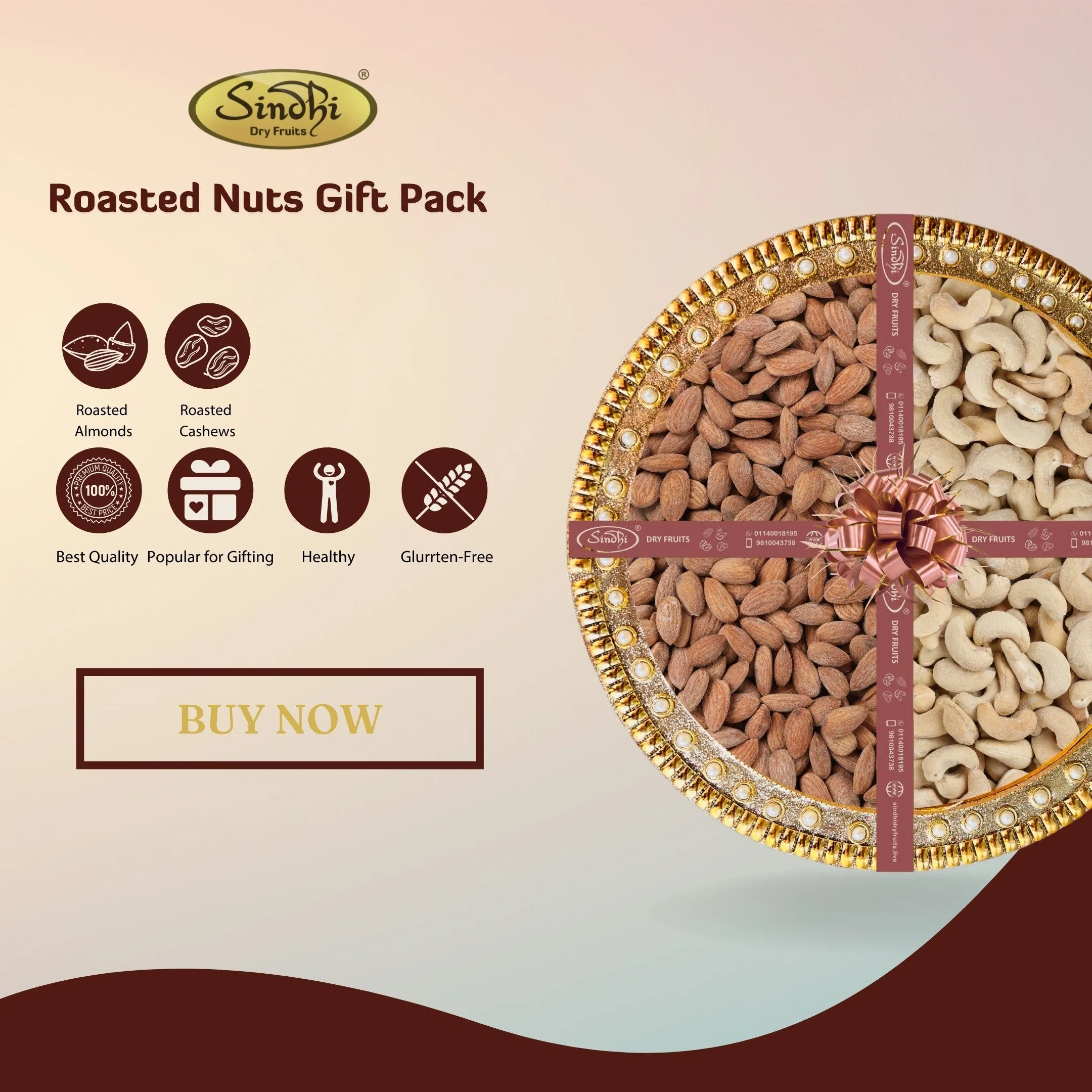 Gift Pack Containing Lightly Salted and Roasted Almonds and Roasted Cashews