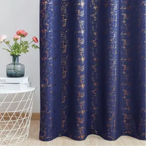 Gold Foil Printed 80-85% Blackout Curtains-  Pack of 1 Curtain - Sparkle - Navy Blue