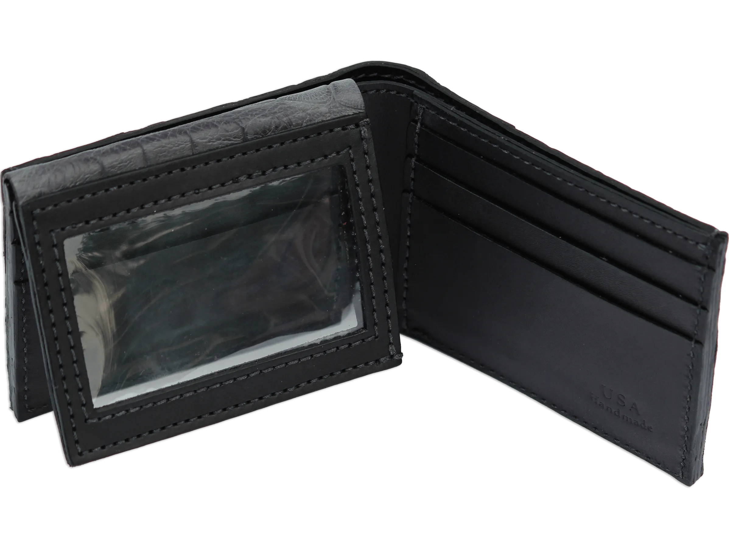 Gray Alligator Luxury Designer Exotic Bifold Wallet With Flip Up ID Window