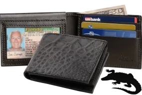 Gray Alligator Luxury Designer Exotic Bifold Wallet With Flip Up ID Window