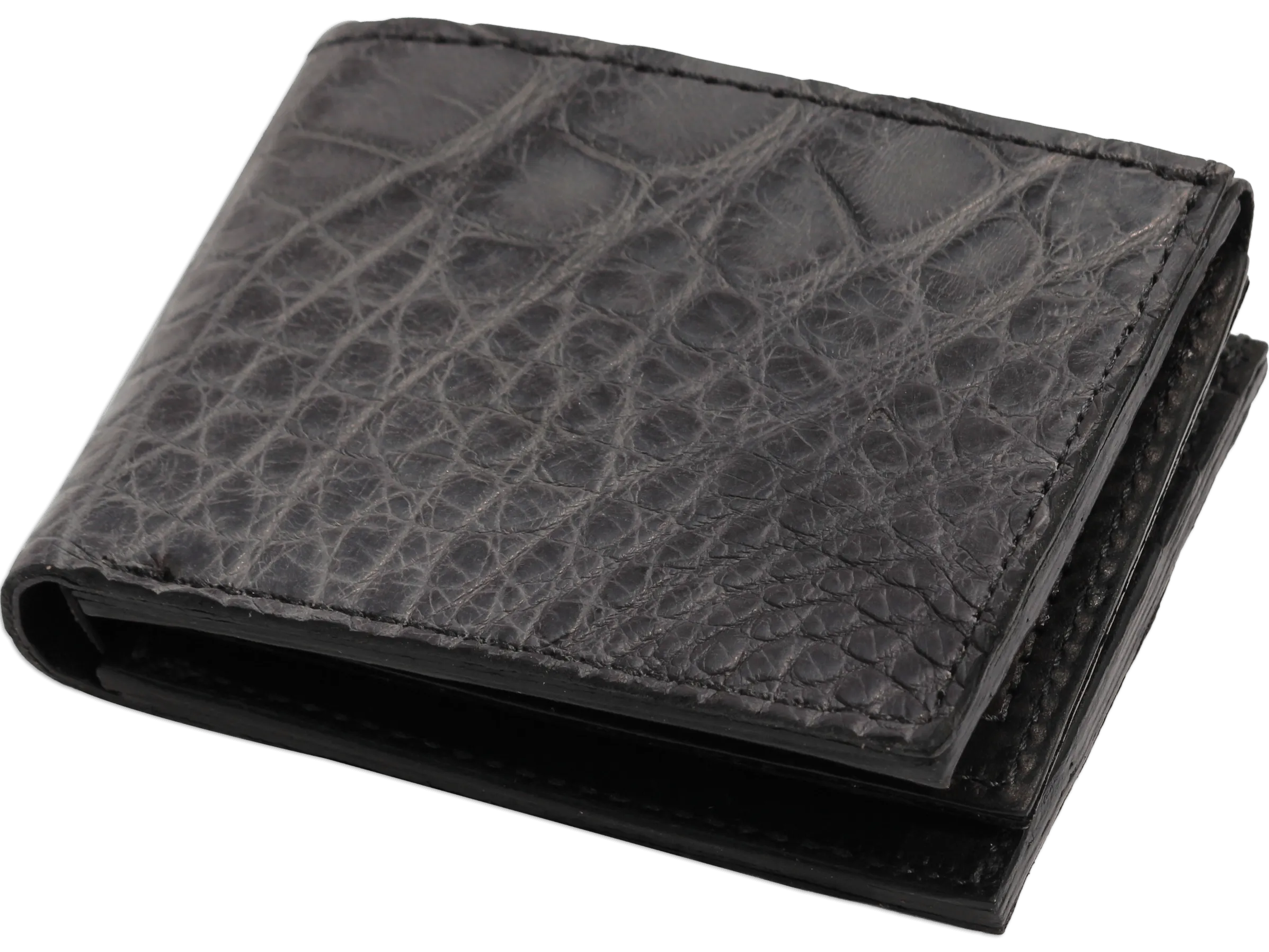 Gray Alligator Luxury Designer Exotic Bifold Wallet With Flip Up ID Window