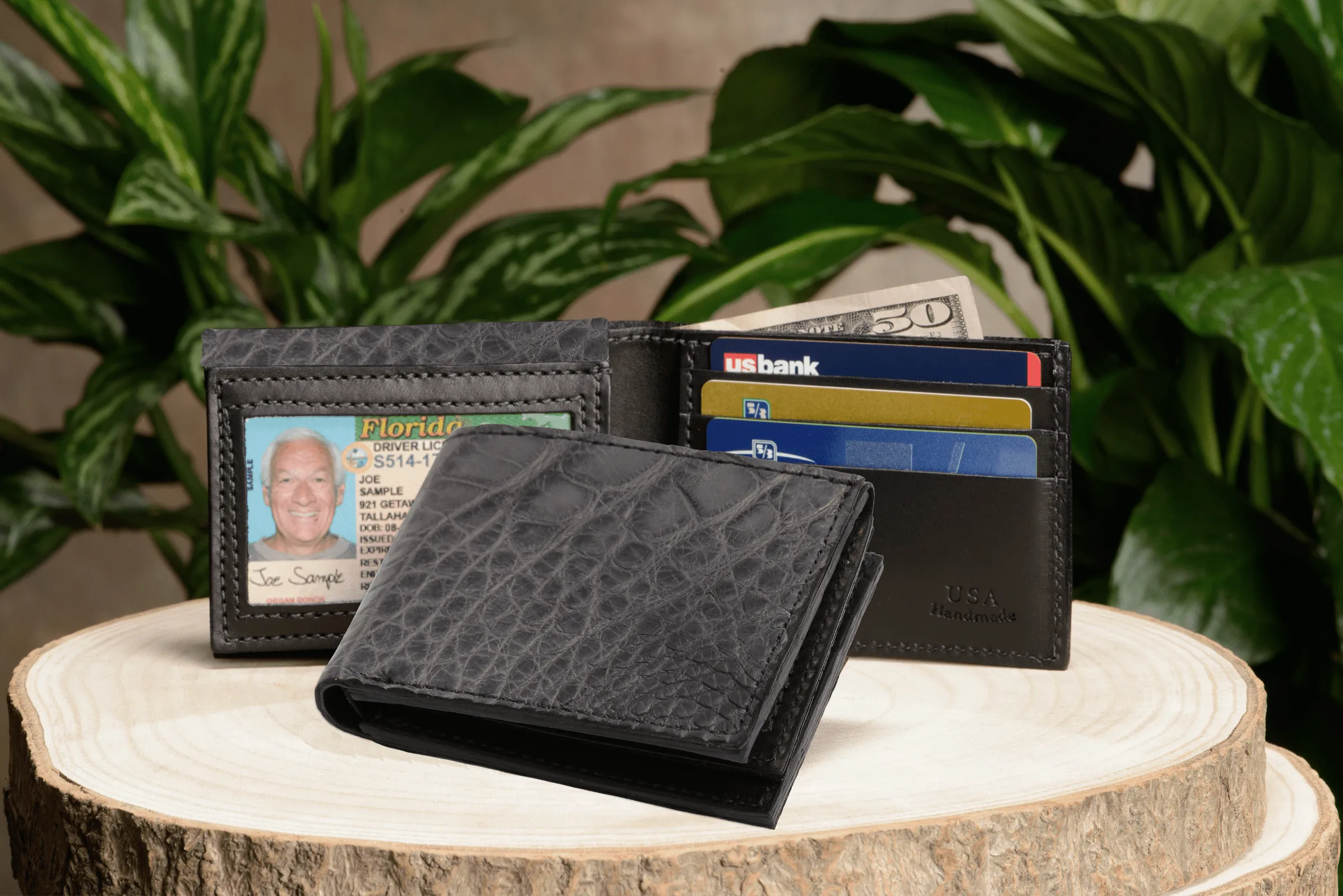 Gray Alligator Luxury Designer Exotic Bifold Wallet With Flip Up ID Window