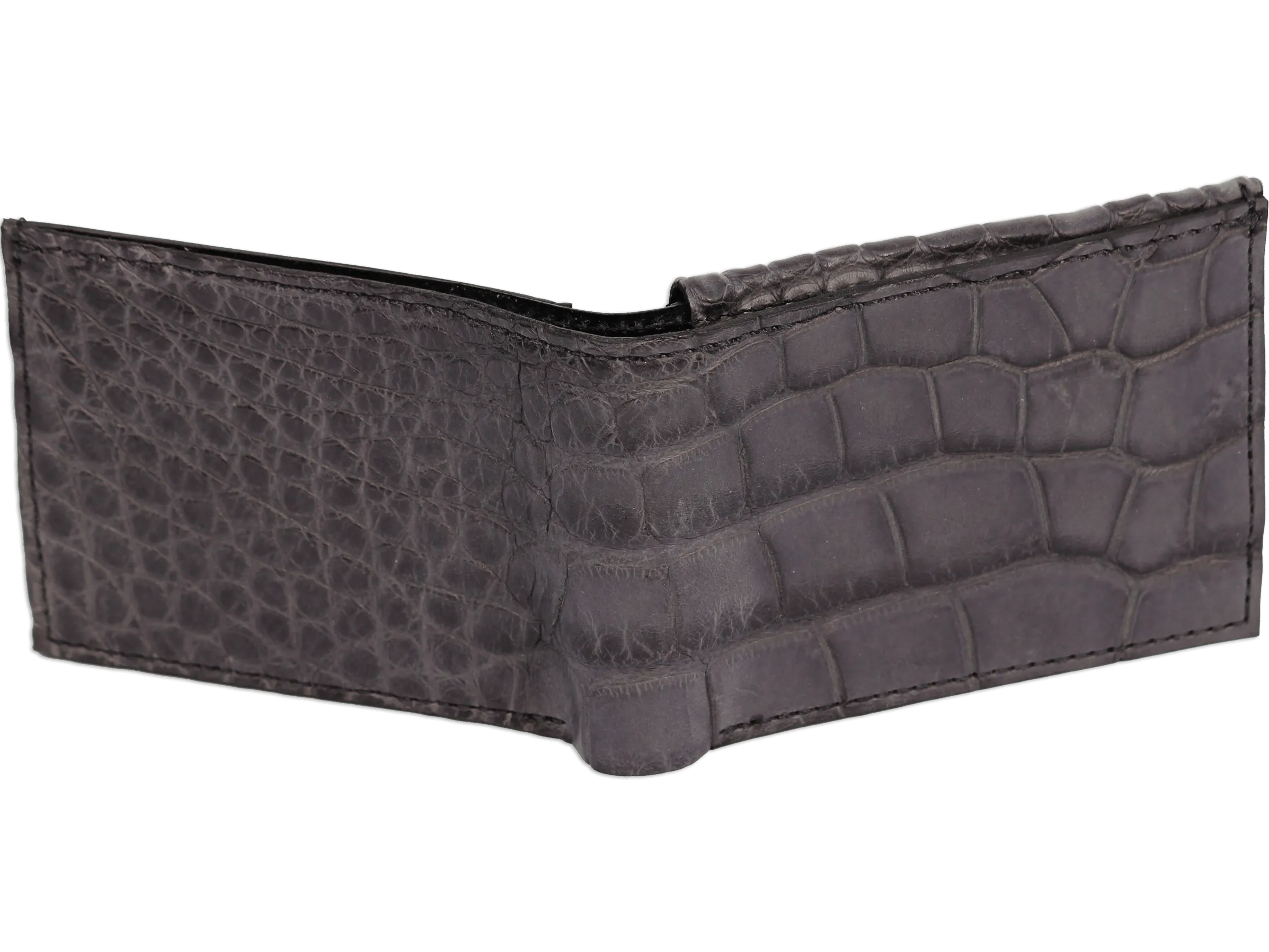 Gray Alligator Luxury Designer Exotic Bifold Wallet With Flip Up ID Window