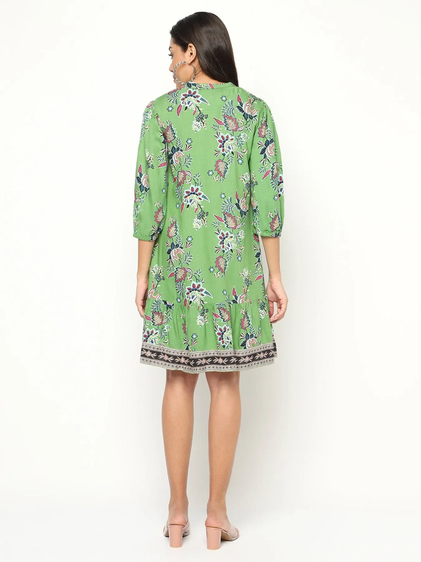 Green Printed Flared Dress