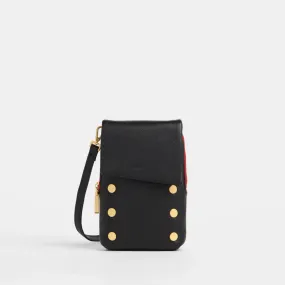 Hammitt VIP Mobile in Black/Brushed Gold/Red Zip