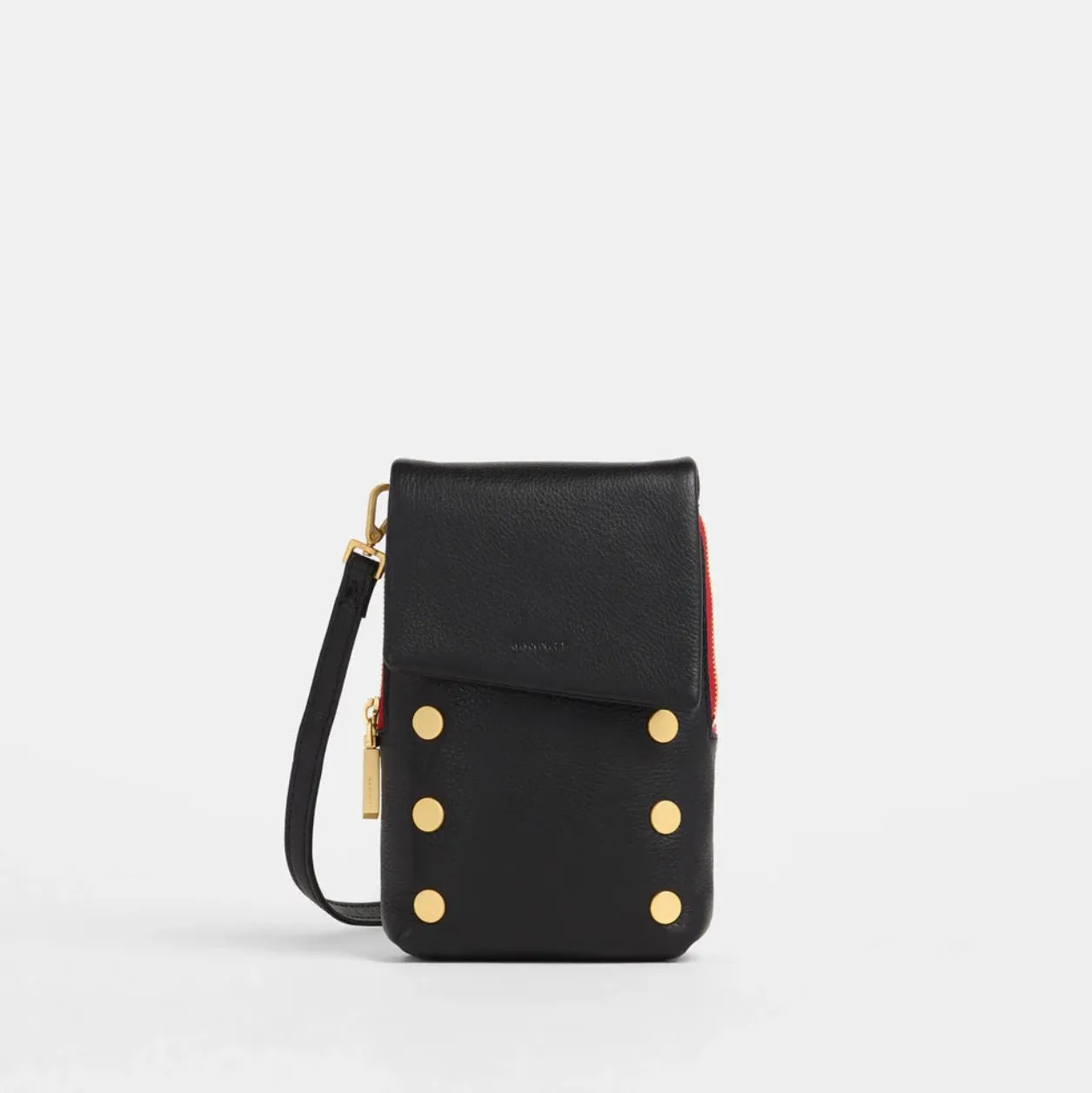 Hammitt VIP Mobile in Black/Brushed Gold/Red Zip