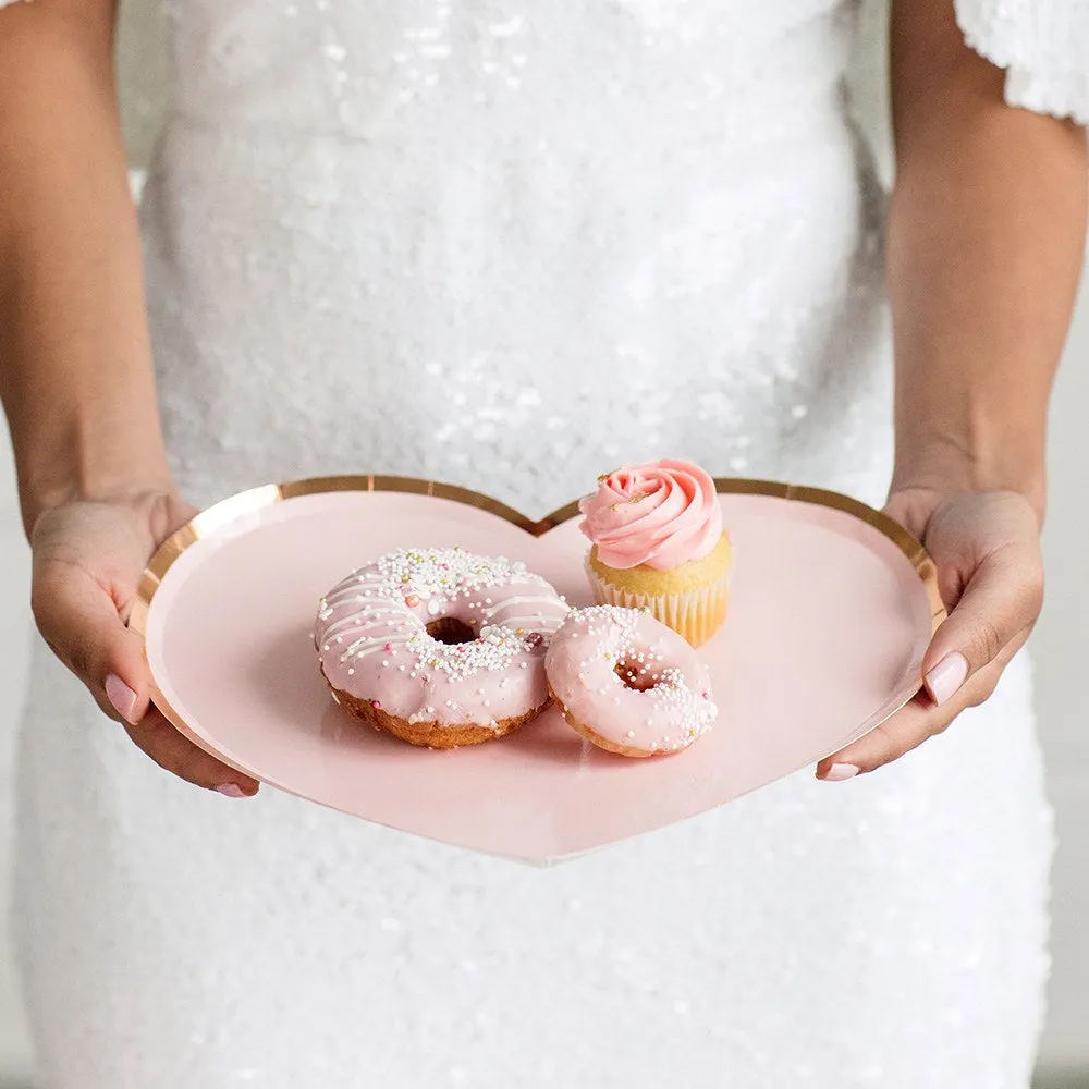 Heart Disposable Paper Party Plates Pink and Rose Gold - (Pack of 16)