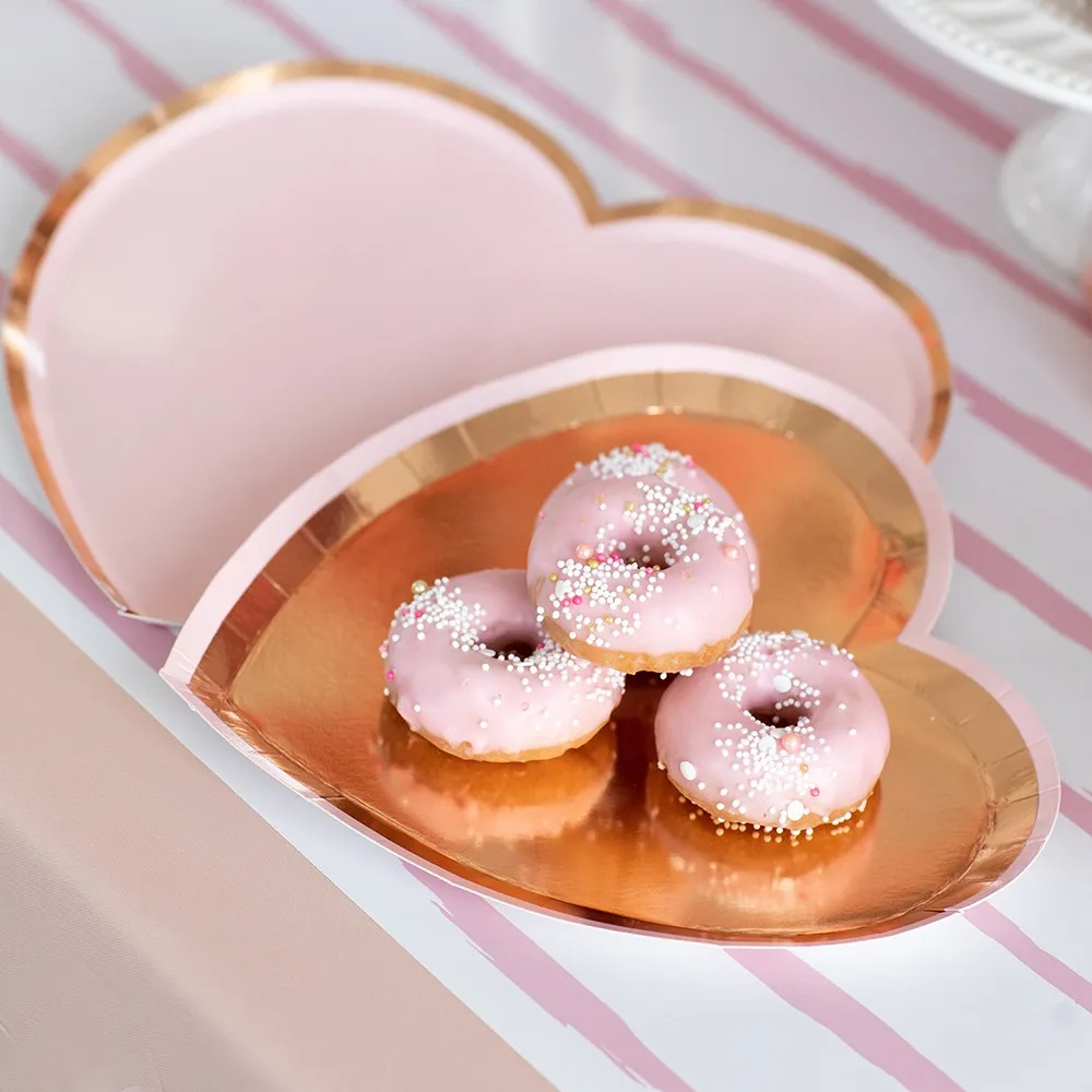 Heart Disposable Paper Party Plates Pink and Rose Gold - (Pack of 16)