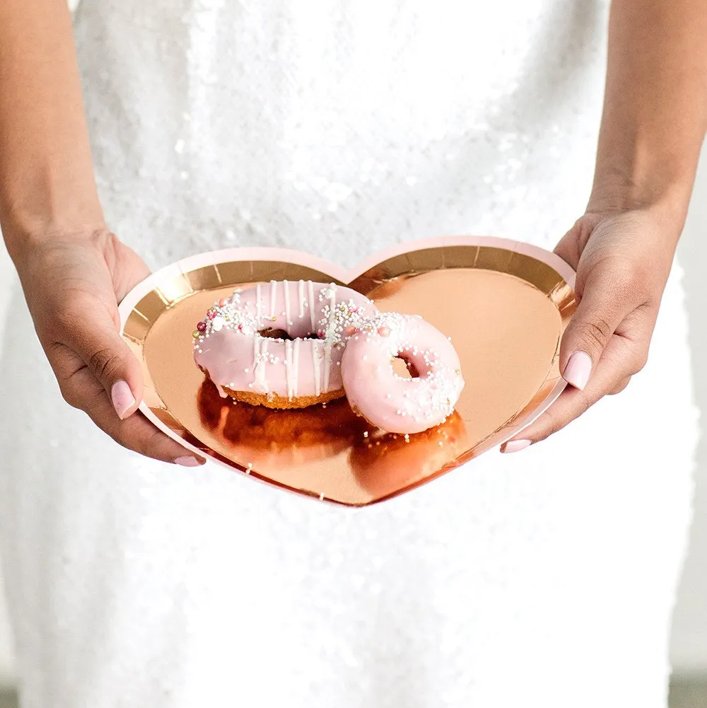 Heart Disposable Paper Party Plates Pink and Rose Gold - (Pack of 16)