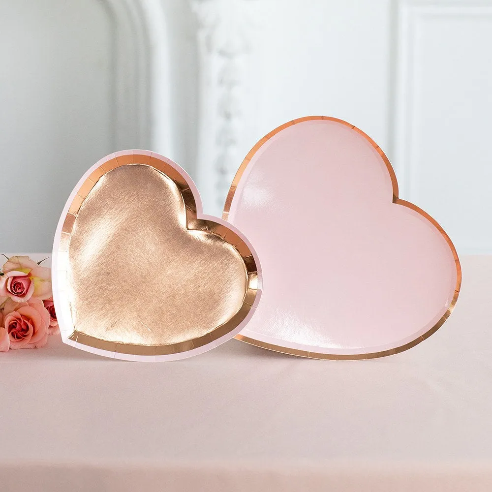 Heart Disposable Paper Party Plates Pink and Rose Gold - (Pack of 16)