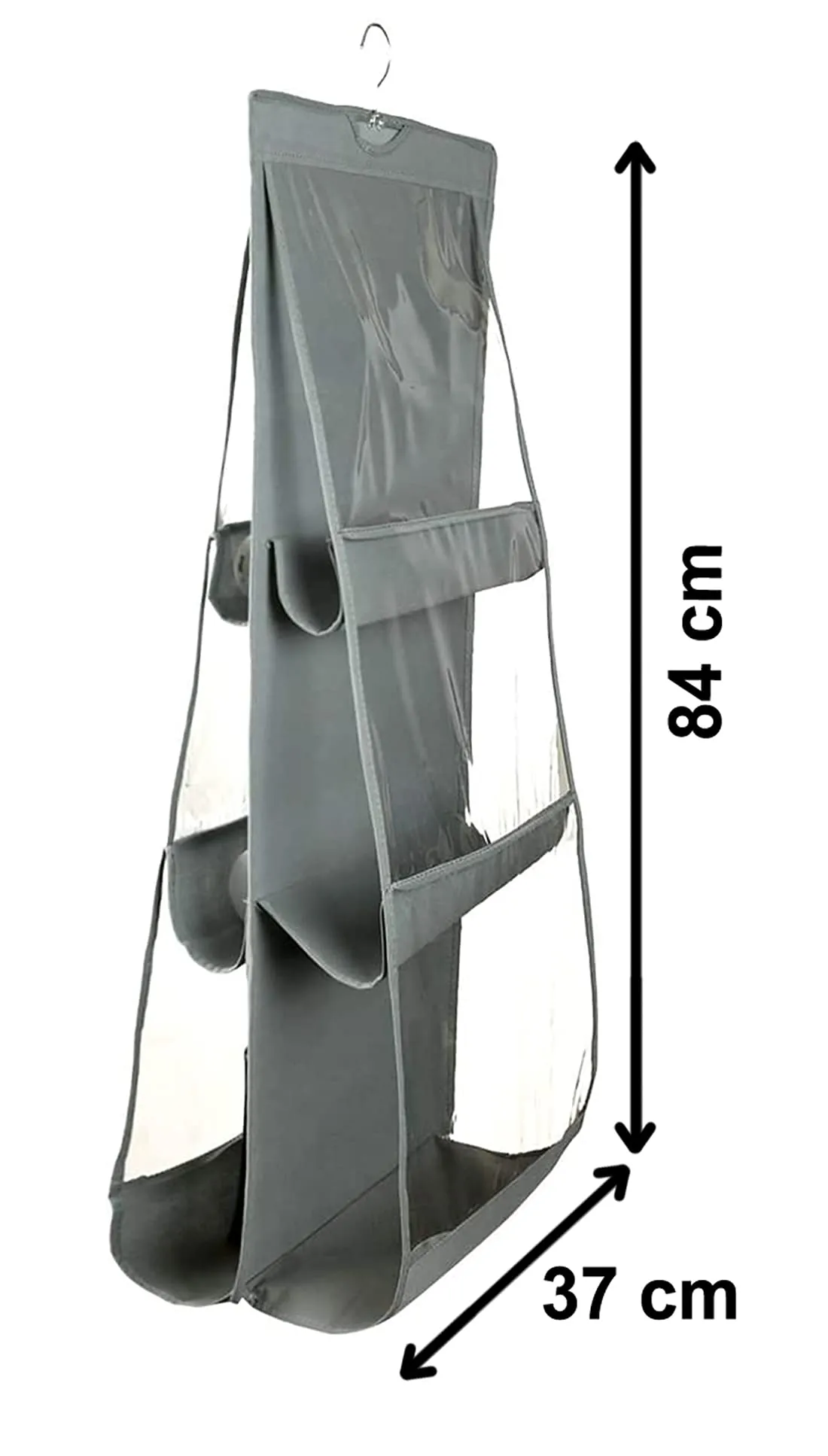 Heart Home Dust Proof Hanging Handbag Purse Clutch Organizer with 6 Large Compartments & Hanger, Pack of 2 (Grey)