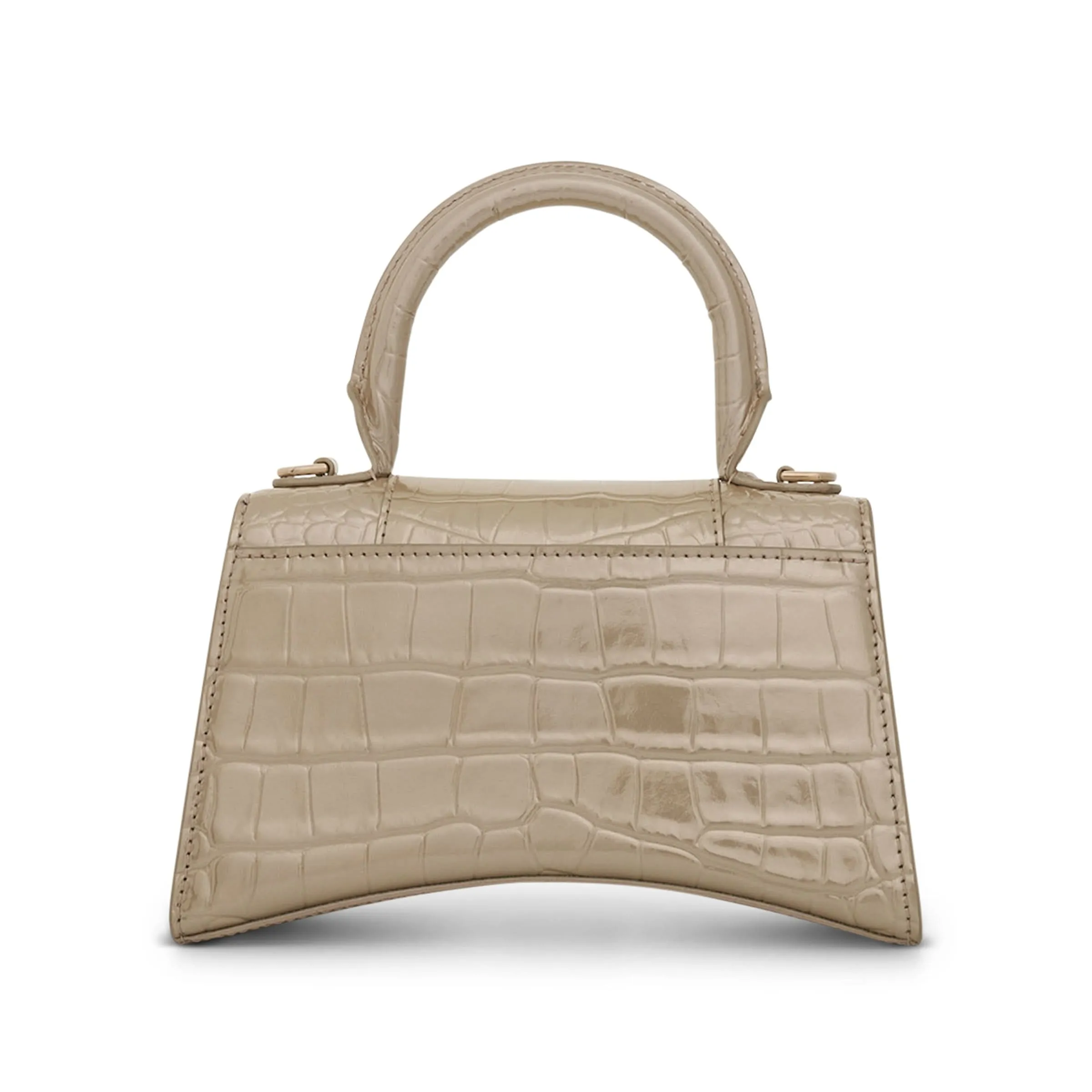Hourglass XS Metallized Croco Embossed Bag in Light Gold