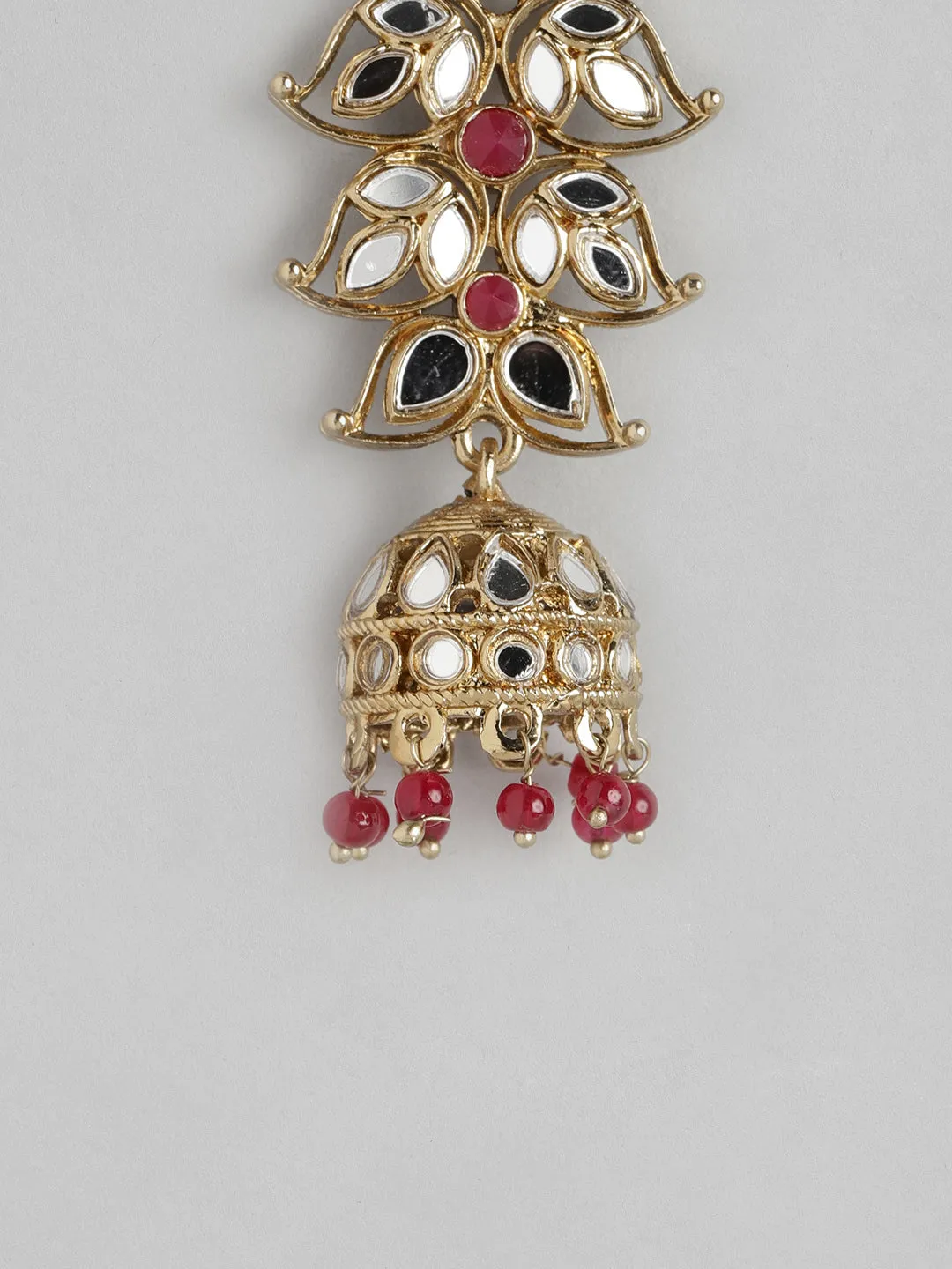 Ishin Gold Plated Red Mirror Paisley Shaped Jhumka