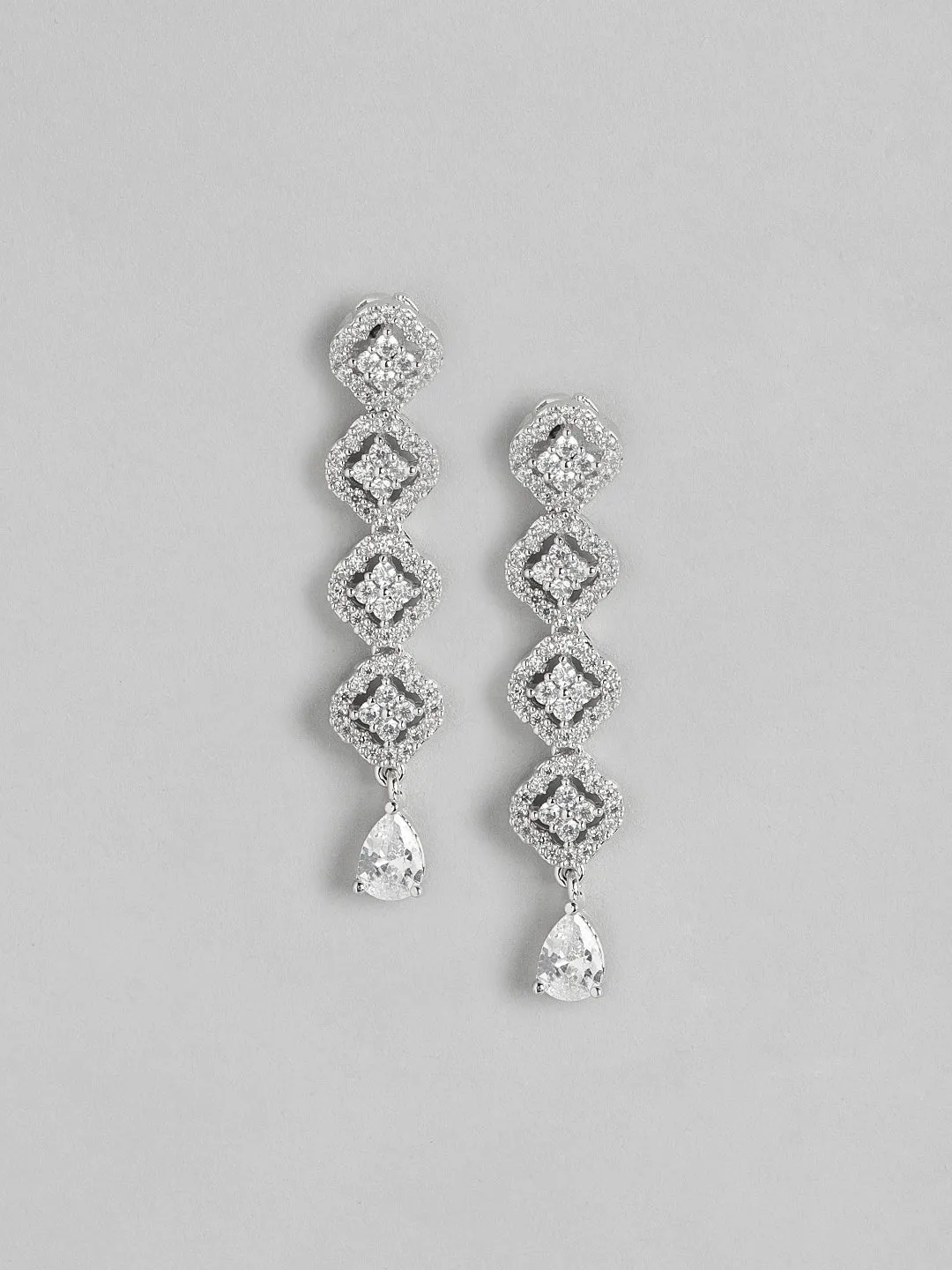 Ishin Silver Plated Fancy Zirconia Square Shaped Drop Earring