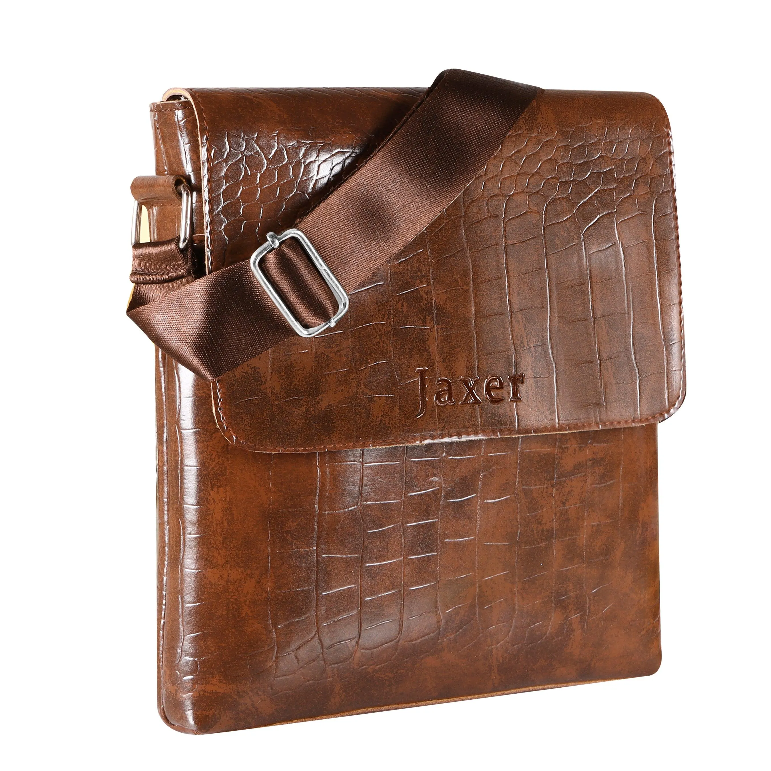 Jaxer Brown Leather Sling Cross Body Travel Office Side Shoulder Bag for Men and Women - JXRSB115