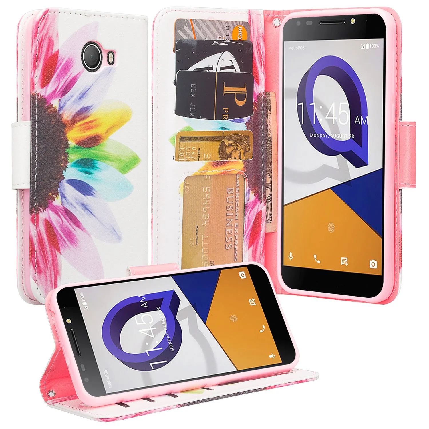 Jitterbug Smart 2 Case, Magnetic Flip Fold Kickstand Leather Wallet Cover with ID & Credit Card Slots - Vivid Sunflower