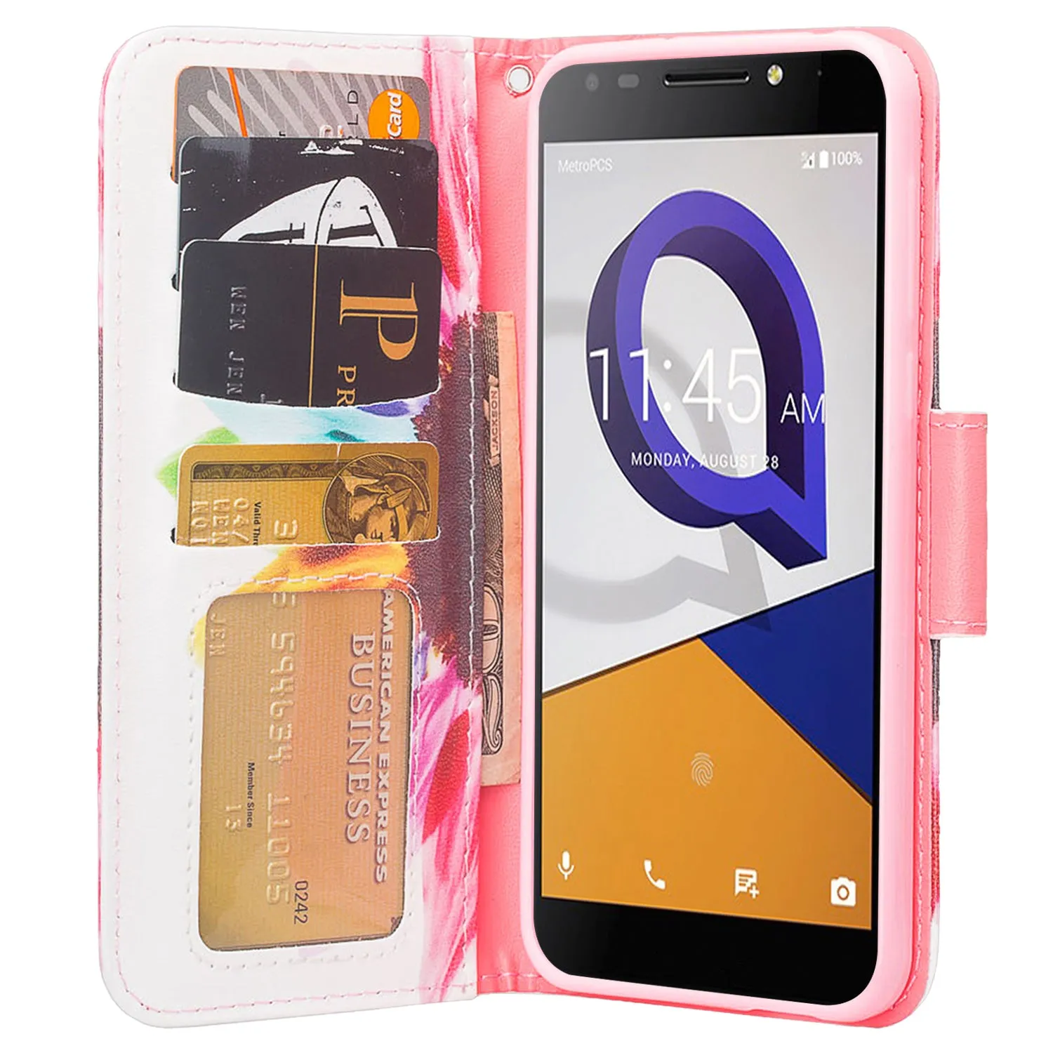 Jitterbug Smart 2 Case, Magnetic Flip Fold Kickstand Leather Wallet Cover with ID & Credit Card Slots - Vivid Sunflower