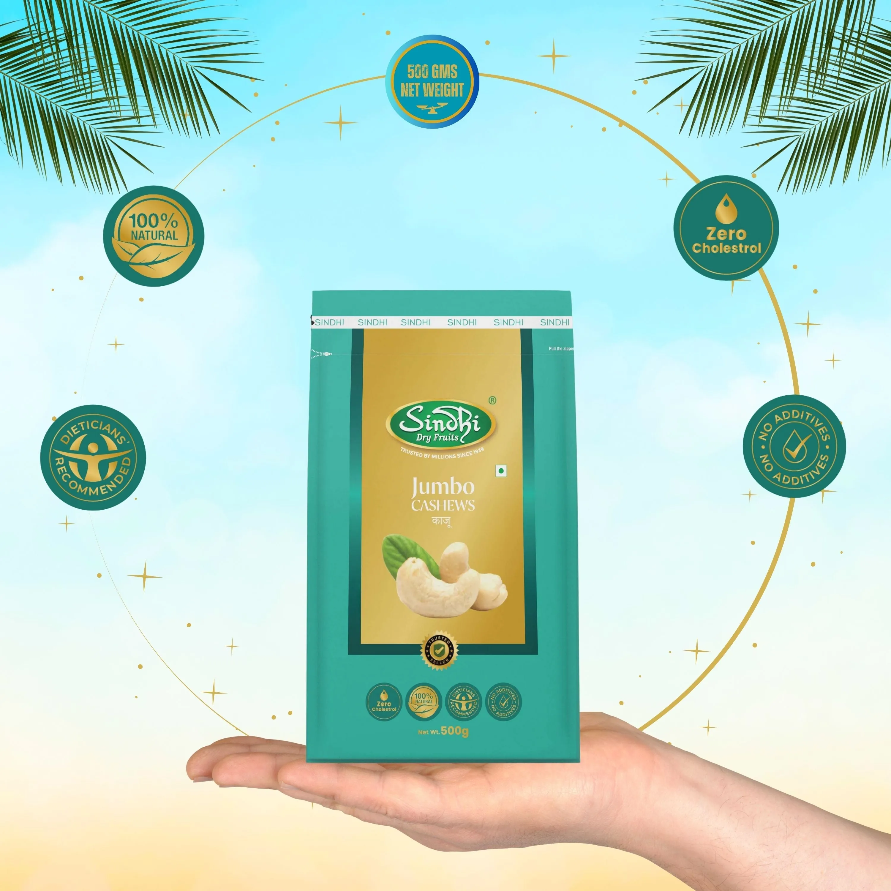 Kaju Jumbo, Whole Cashew Nuts, Premium Pack 500g
