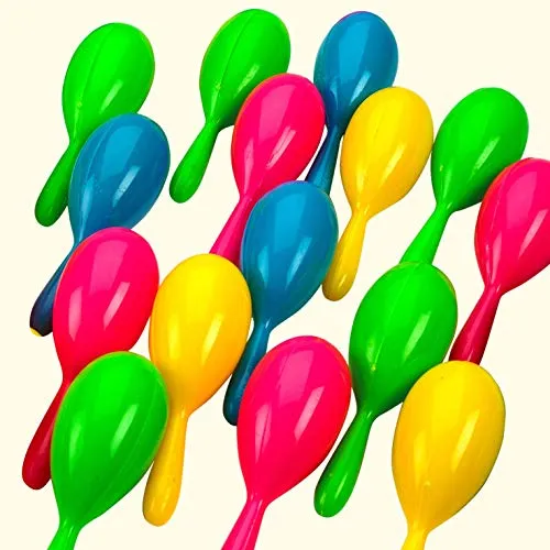 Kicko Bright Neon Maracas - 24 Pack - 4 Inch Colorful Funky Assorted Pairs Noise Maker