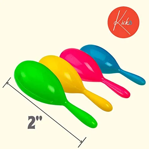 Kicko Bright Neon Maracas - 24 Pack - 4 Inch Colorful Funky Assorted Pairs Noise Maker