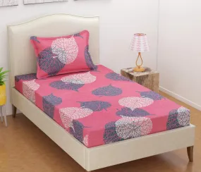 la' amour Premium Glace Cotton 180 TC Flat Single Bedsheets for Summer Breathable | Wrinklefree (Size-60 X 90 Inch) with 1 Pillow Covers (Size-17 X 27 Inches, Pink & Grey)