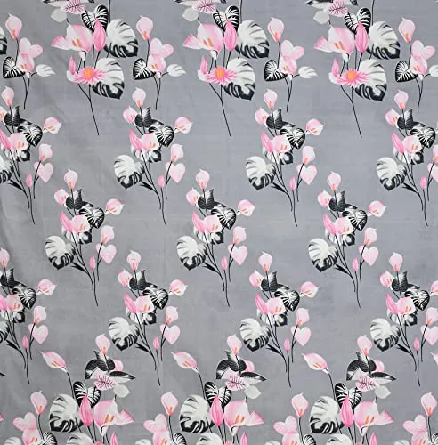 la' amour Premium Glace Cotton 180TC Flat Single Bedsheets for Summer Breathable | Wrinklefree (Size-90 X 60 Inch) with 1 Pillow Covers(Size-17 X 27 Inches, Flower Pink & Grey)
