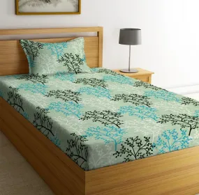 la' amour Pure Cotton 220tc Flat Single Bedsheets for Summer Breathable | Wrinklefree Super Soft (Size-60 X 90 Inch or 228x152 cm) with 1 Pillow Covers (Size-17 X 27 Inches,Pastle Green & Black)