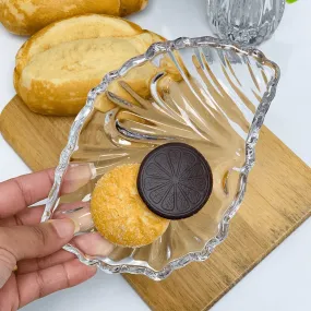 Leaf shaped Glass Serve tray of snacks, Mukhwaas, and ice cream.