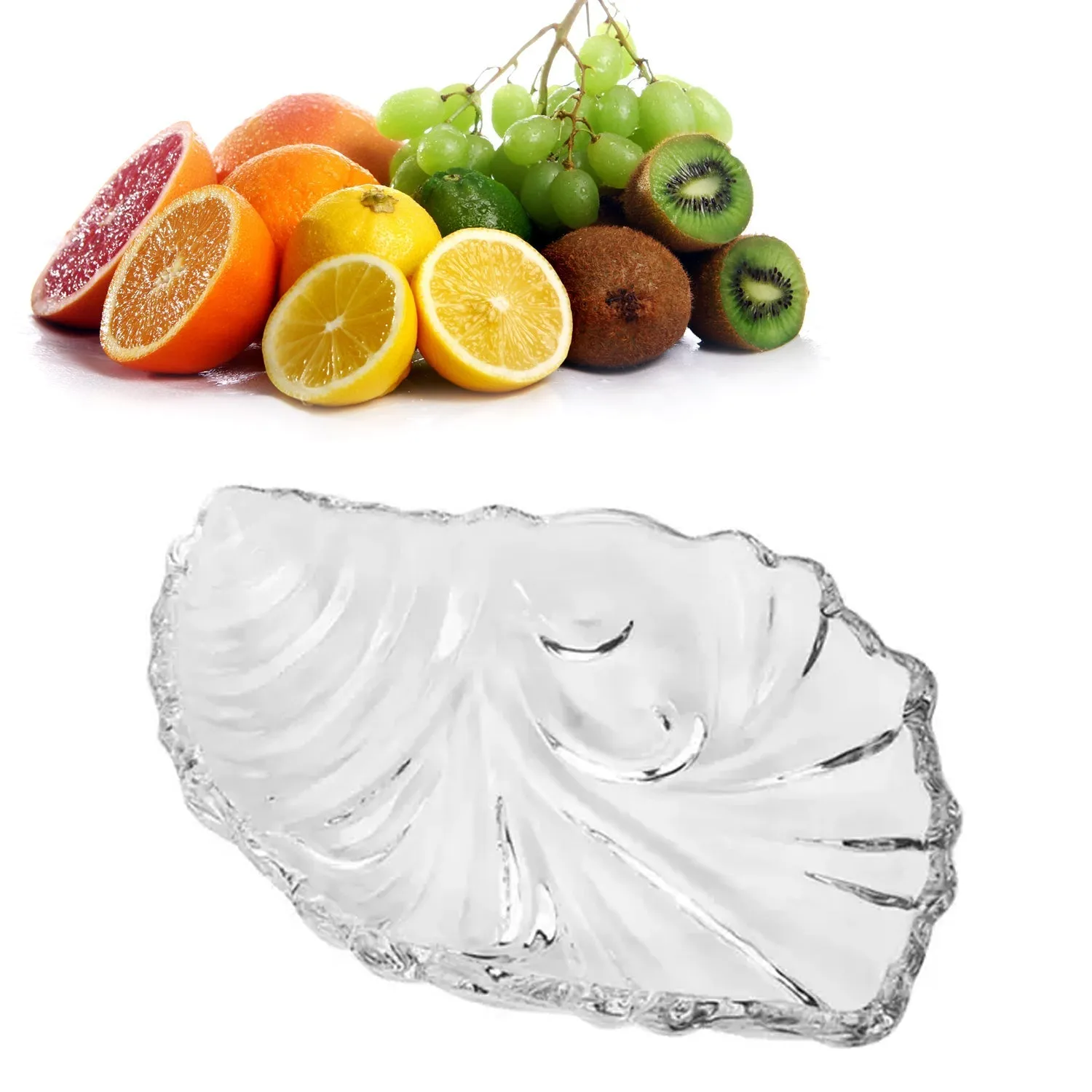 Leaf shaped Glass Serve tray of snacks, Mukhwaas, and ice cream.
