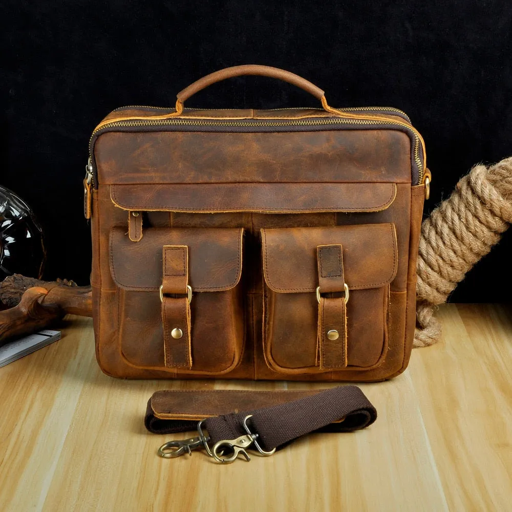 Le'aokuu Men Real Leather Antique Style Coffee Briefcase Business 13" Laptop Cases