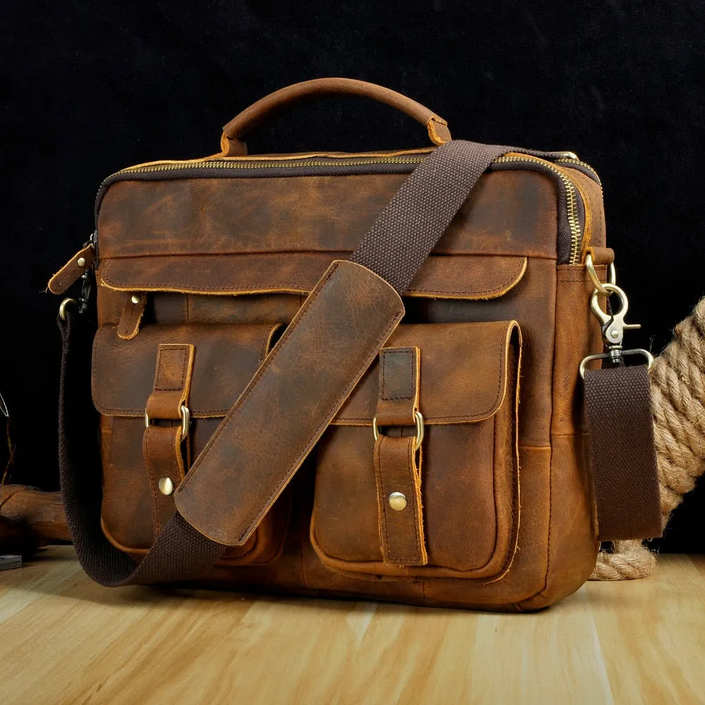 Le'aokuu Men Real Leather Antique Style Coffee Briefcase Business 13" Laptop Cases