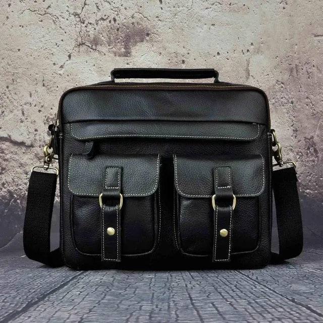 Le'aokuu Men Real Leather Antique Style Coffee Briefcase Business 13" Laptop Cases