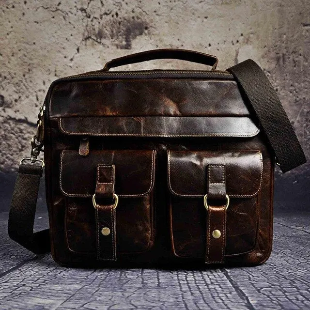 Le'aokuu Men Real Leather Antique Style Coffee Briefcase Business 13" Laptop Cases
