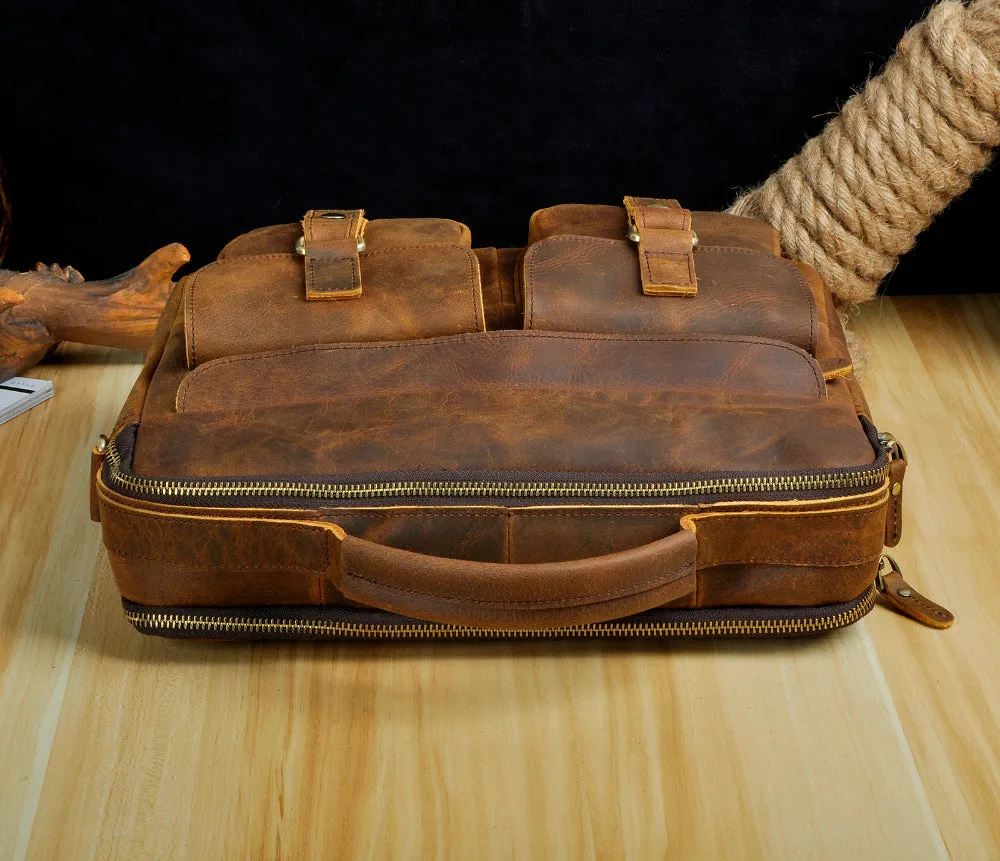 Le'aokuu Men Real Leather Antique Style Coffee Briefcase Business 13" Laptop Cases