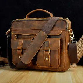 Le'aokuu Men Real Leather Antique Style Coffee Briefcase Business 13" Laptop Cases
